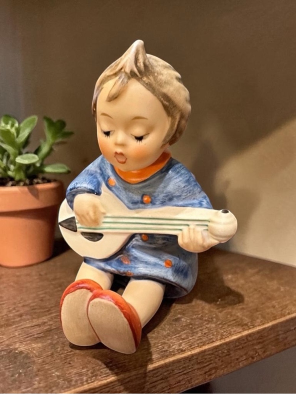 Goebel Porcelain Figurine with Blue Outfit and Orange Shoes